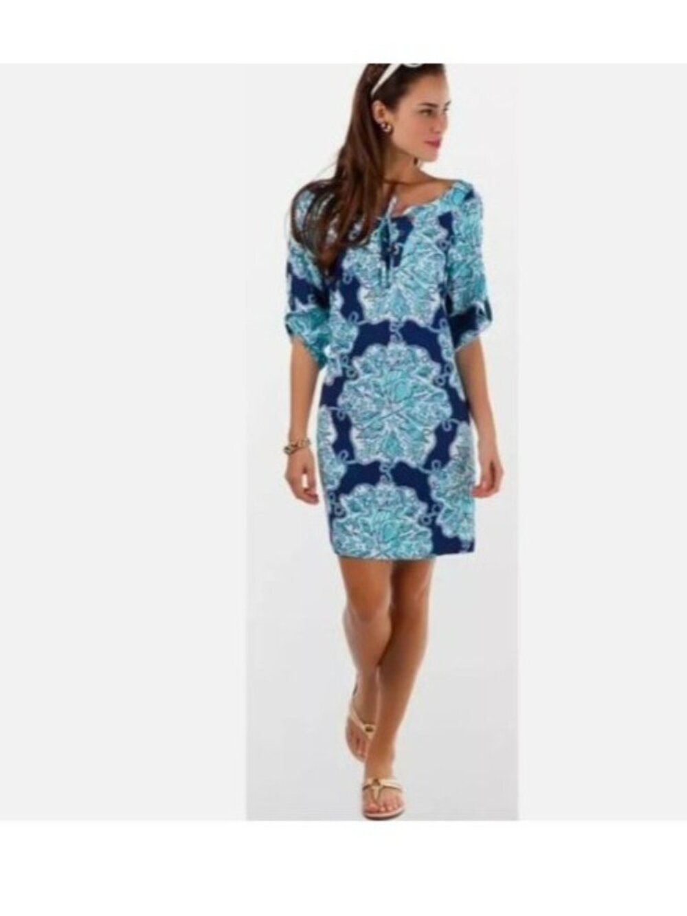 Lilly Pulitzer Everett Bright Navy Hey Big Sailor Tunic Shirt Dress size Large